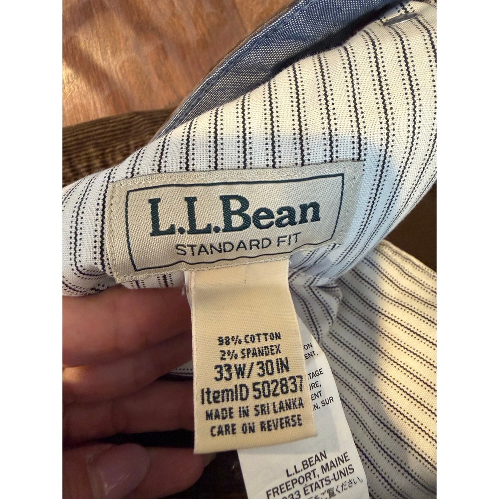 LL Bean Mens 33x30 Brown Corduroy Pants Standard Fit 502837 Cotton Stretch - Picture 7 of 7